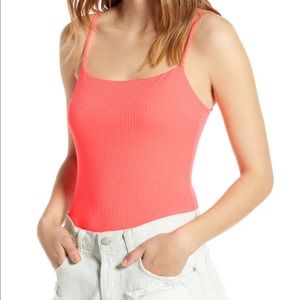 NWT All in Favor Neon Coral Ribbed Bodysuit